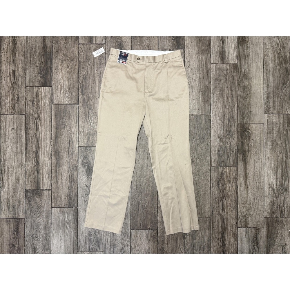 Roundtree & Yorke Pants Mens 33x30 Khaki TravelSMART Classic Fit Flat Front